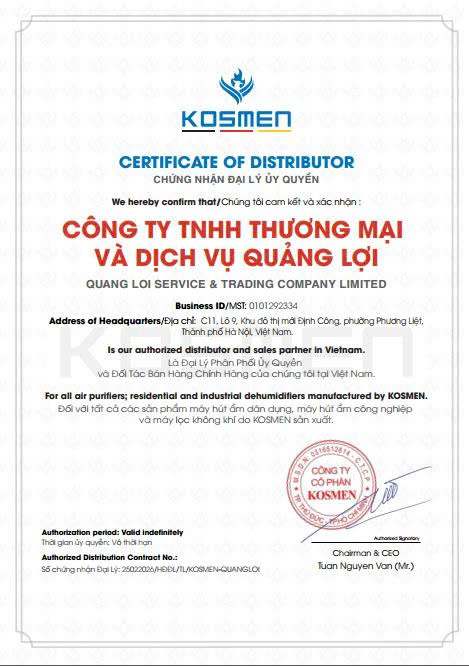 Chứng nhận đại lý Kosmen